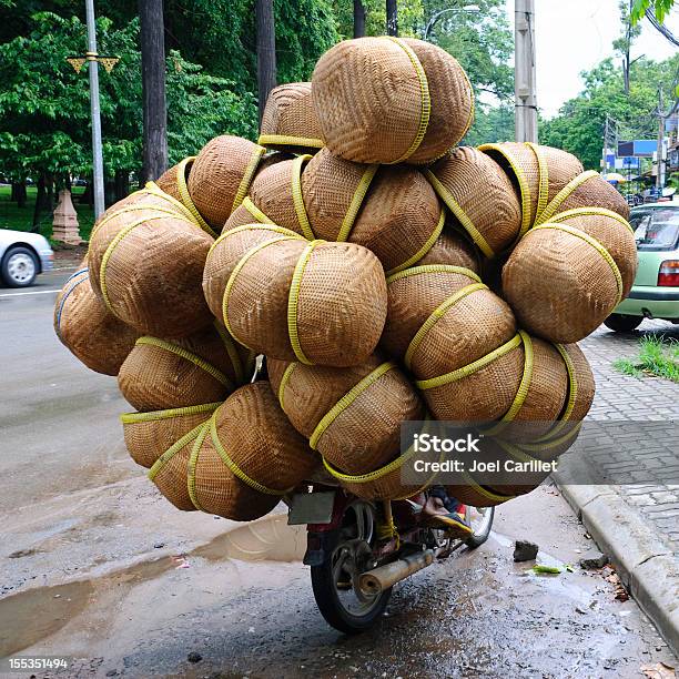 Wideload Of Woven Baskets On Motorcycle In Cambodia Stock Photo - Download Image Now