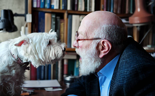 Cтоковое фото Старший взрослый человек с его собака