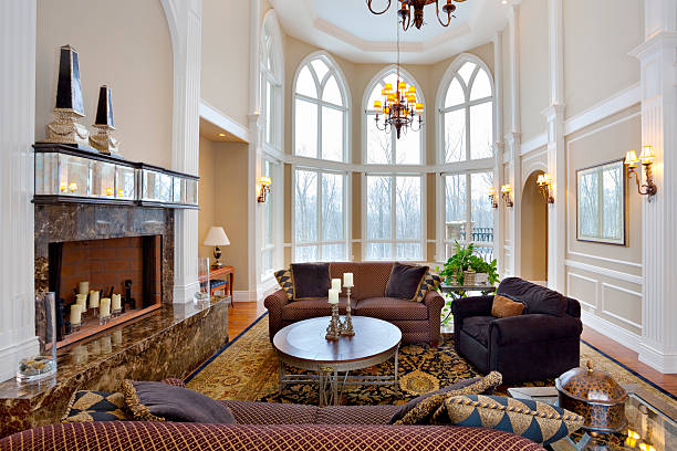 istock Luxury Mansion Living Room With Cathedral Ceiling 155351964
