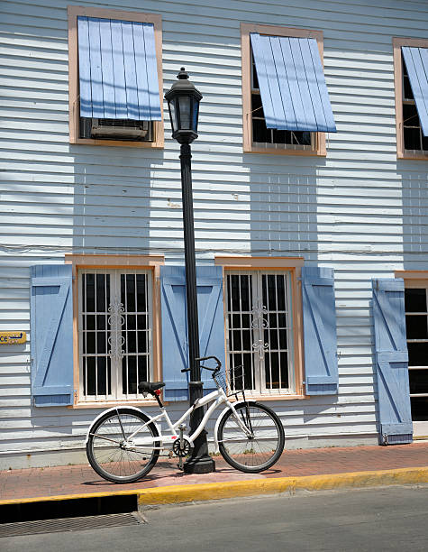 istock blue painted wooden townhouse Key West Florida 155352220