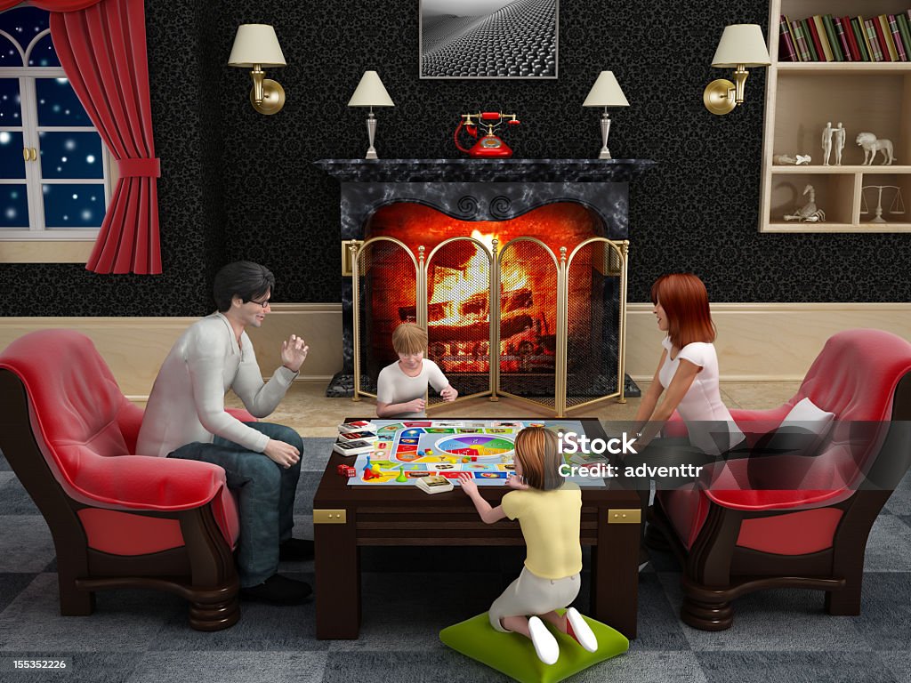 Família jogando boardgame - Foto de stock de Lareira royalty-free