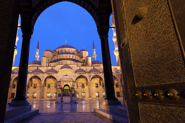 Blue Mosque in Istanbul Portal and arcades of the Blue Mosque  blue mosque photos stock pictures, royalty-free photos & images