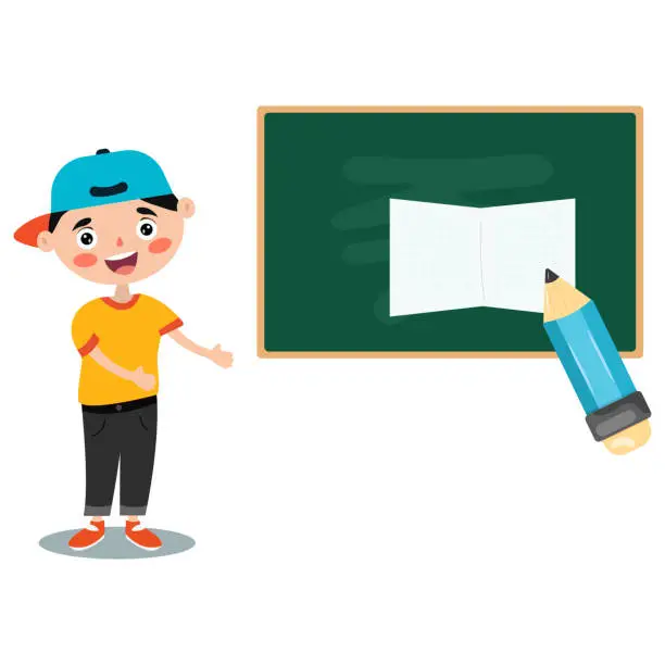 Vector illustration of young pupil near the blackboard concept of education and self-development.flat vector illustration.