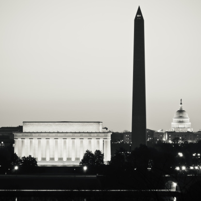 The Lincoln Memorial, Washington Monument and United States Capitol in the early dawn. The early dawn light has gotten bright enough to shut off the automatic lights on the Washington Monument. I rendered to black and white to show the surreal effect that nearly makes the image look like a negative. \n[url=http://www.istockphoto.com/file_search.php?action=file&lightboxID=6546023][img]http://farm3.static.flickr.com/2593/3981371586_ed9f52af02.jpg[/img][/url] [url=file_closeup.php?id=19247595][img]file_thumbview_approve.php?size=1&id=19247595[/img][/url] [url=file_closeup.php?id=19231271][img]file_thumbview_approve.php?size=1&id=19231271[/img][/url] [url=file_closeup.php?id=19231076][img]file_thumbview_approve.php?size=1&id=19231076[/img][/url] [url=file_closeup.php?id=19231025][img]file_thumbview_approve.php?size=1&id=19231025[/img][/url] [url=file_closeup.php?id=19231020][img]file_thumbview_approve.php?size=1&id=19231020[/img][/url] [url=file_closeup.php?id=19231018][img]file_thumbview_approve.php?size=1&id=19231018[/img][/url] [url=file_closeup.php?id=19231014][img]file_thumbview_approve.php?size=1&id=19231014[/img][/url]