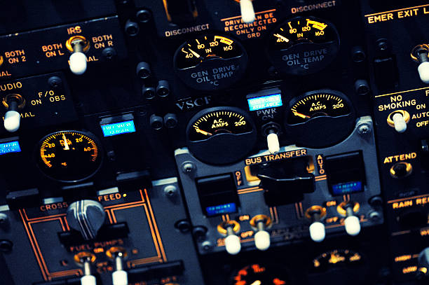 Night shot of Boeing 737-300 overhead panel.
