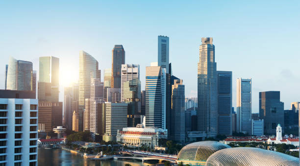 View of Singapore business district in a sunny day stock photo