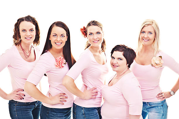 istock Five friends in pink t-shirts 155354370