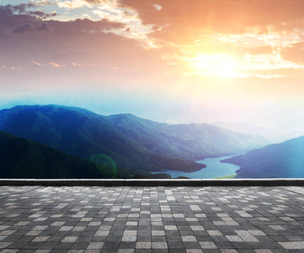 Empty parking lot on top of mountain