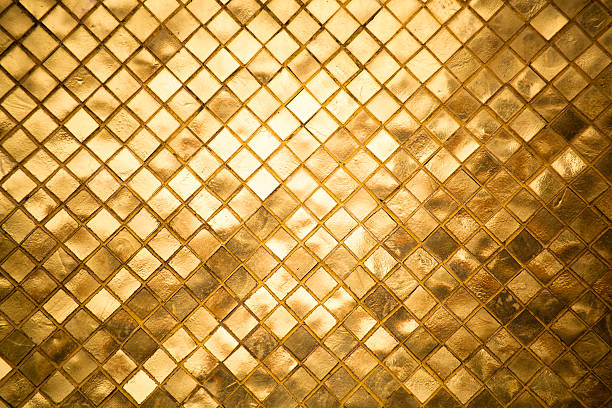 Gold Tiles Background Nobody Texture Pattern Gold Tiles Background Nobody Texture Pattern golden yellow stock pictures, royalty-free photos & images