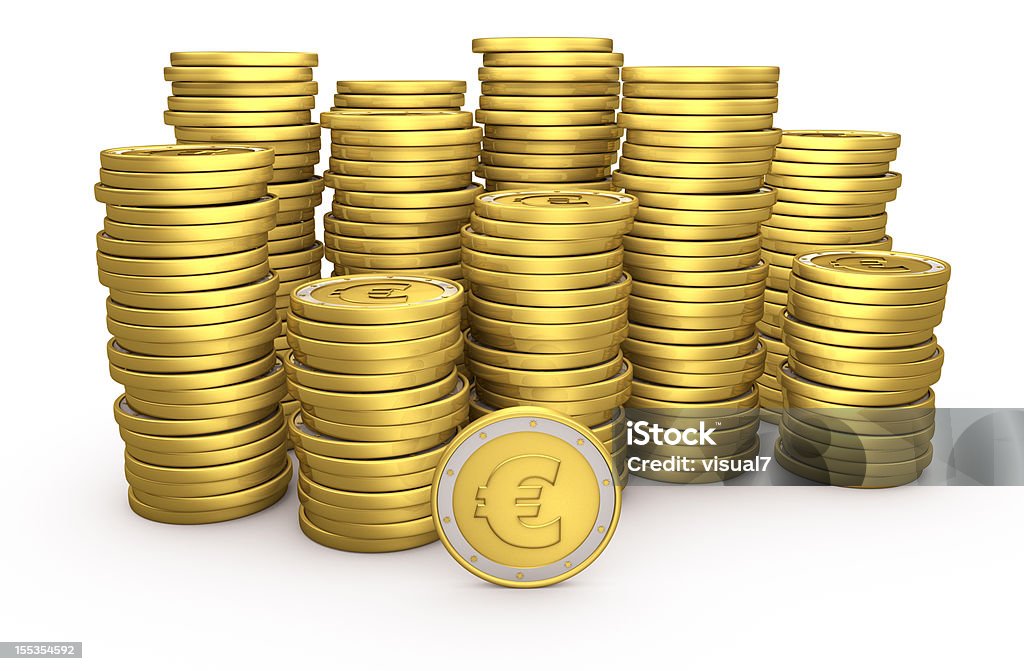 Stack of Golden Euro Coins Stack of Golden Euro Coins isolated on white background Coin Stock Photo