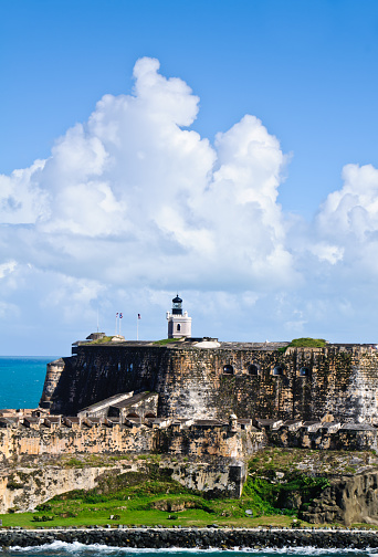 San Felipe del Morro Castle also known as    Morro Castle, is a 16th-century citadel located in San Juan, Puerto Rico. Construction was begun in 1539 by the Spanish to protect and control the entrance of San Juan Harbor. The Port San Juan Lighthouse was added in 1843
