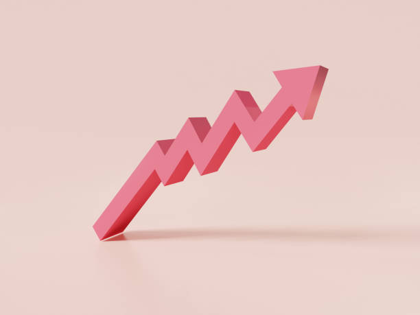 istock Red arrow pointing up icon. Increasing income, economic growing chart, direction arrow up, growth business success, progress way and forward. Growing business concept. 3d minimal render illustration 1553547012