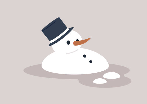 ilustraciones, imágenes clip art, dibujos animados e iconos de stock de temporada de primavera, un muñeco de nieve derretido que se convierte en un charco de agua - melting snowman winter spring