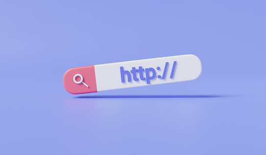 Search bar with http link. hyperlink website worldwide, Hypertext Transfer Protocol, HTTP data web page, Web browser, website, Navigation and search. Web search concept. 3d rendering illustration