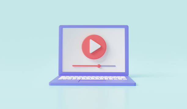 istock Social media with video player or live stream in browser on computer laptop screen, Live digital stream multimedia player, Online video, video media concept. 3d render illustration, cartoon minimal 1553548733