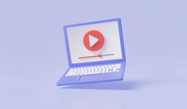 istock Video streaming in browser on computer laptop screen. Video media concept. Live digital stream multimedia player, Online video, Social media, video player. 3d icon render illustration, cartoon minimal 1553548739