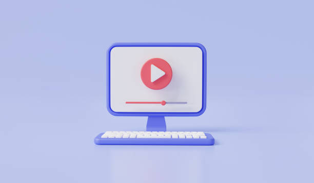 istock 3d icon render illustration of Video streaming in browser on PC. Video media concept. Live digital stream multimedia player, Online video, movie player, Social media, video player. Cartoon minimal 1553548752