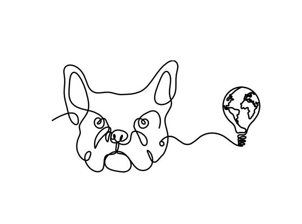 ilustrações de stock, clip art, desenhos animados e ícones de silhouette of abstract bulldog with light bulb as line drawing on white - detent