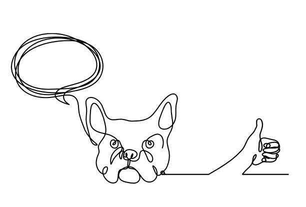 ilustrações de stock, clip art, desenhos animados e ícones de silhouette of abstract bulldog with hand as line drawing on white - detent