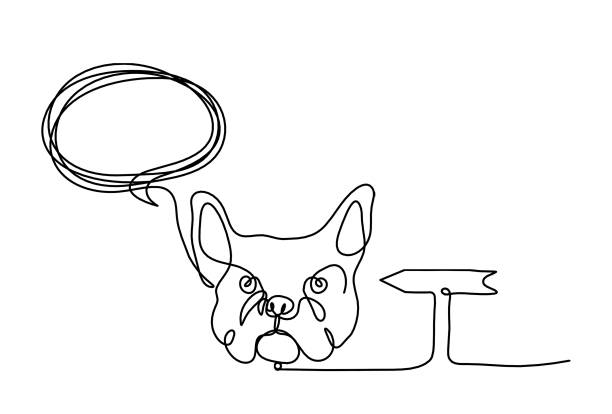 ilustrações de stock, clip art, desenhos animados e ícones de silhouette of abstract bulldog with direction as line drawing on white - detent