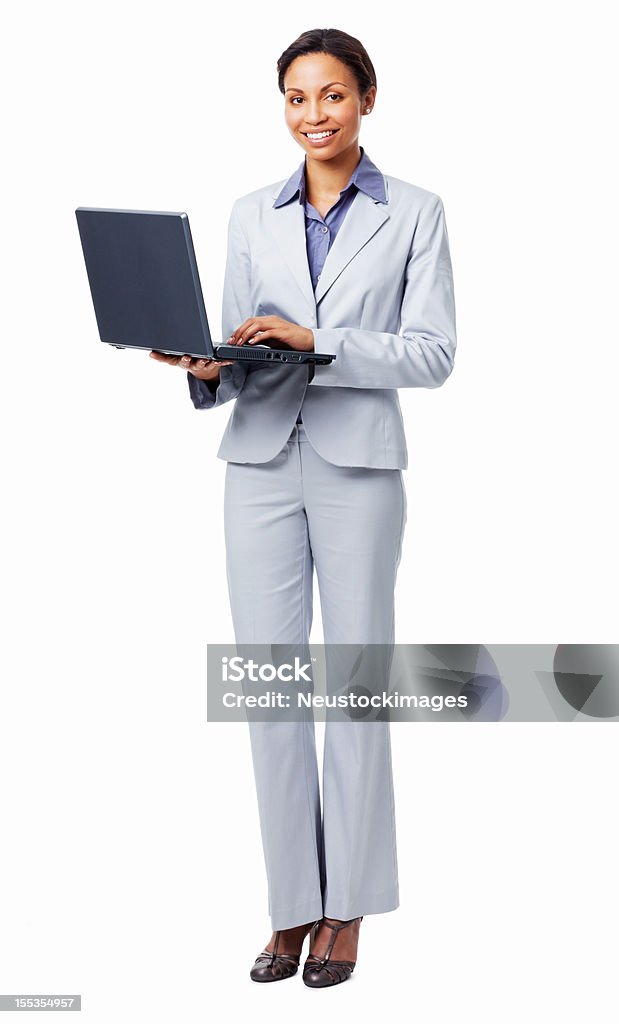 Mulher trabalhando em um Laptop-isolado sobre fundo branco - Foto de stock de Laptop royalty-free