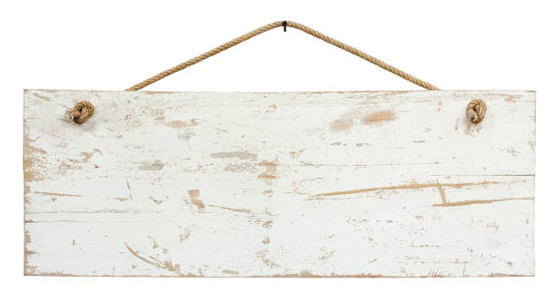 istock Old weathered white wood signboard. 155355064