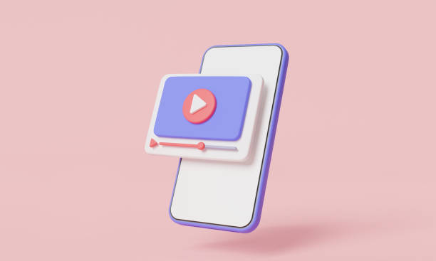istock Video player in browser on mobile on pink background. Video streaming, Live digital stream multimedia player, Online video, Social media. Video media concept. 3d render illustration, cartoon minimal 1553551655