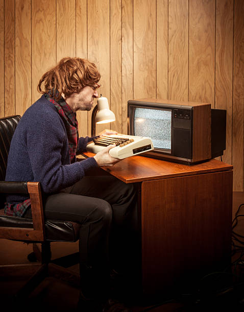 istock Angry Shaggy haired Geeky Nerd Computer 80's office man 155355243