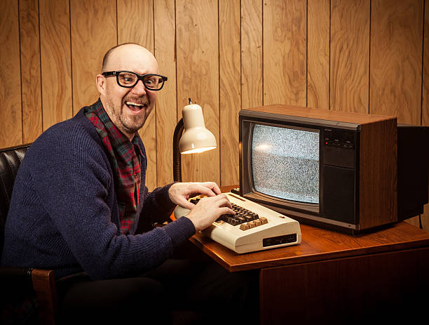 istock Cross eyed Geeky Nerd Computer Science work man vintage style 155355247