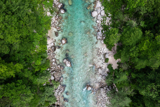 istock Emerald Soca river in Slovenia , aerial drone to down view 1553554201