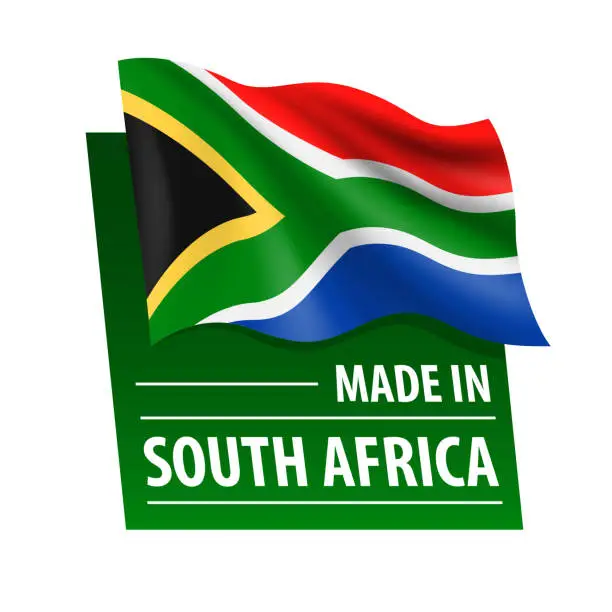 Vector illustration of Made in South Africa - vector illustration. Flag of South Africa and text isolated on white backround