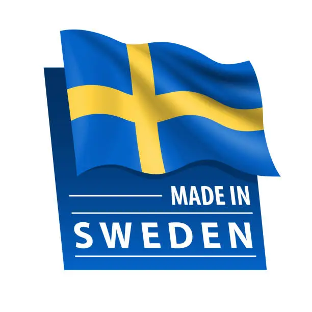 Vector illustration of Made in Sweden - vector illustration. Flag of Sweden and text isolated on white backround
