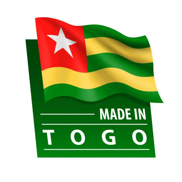Vector illustration of Made in Togo - vector illustration. Flag of Togo and text isolated on white backround