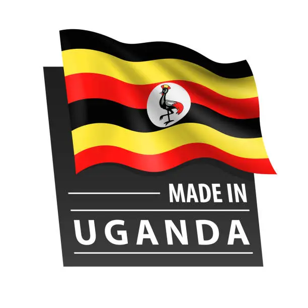 Vector illustration of Made in Uganda - vector illustration. Flag of Uganda and text isolated on white backround