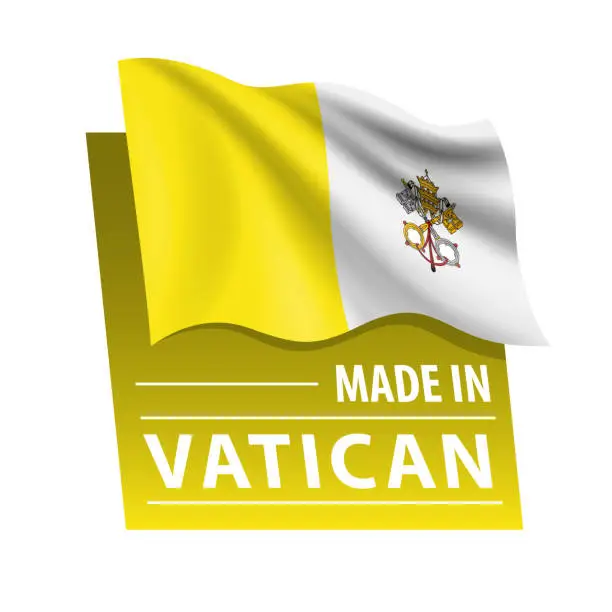 Vector illustration of Made in Vatican - vector illustration. Flag of Vatican and text isolated on white backround