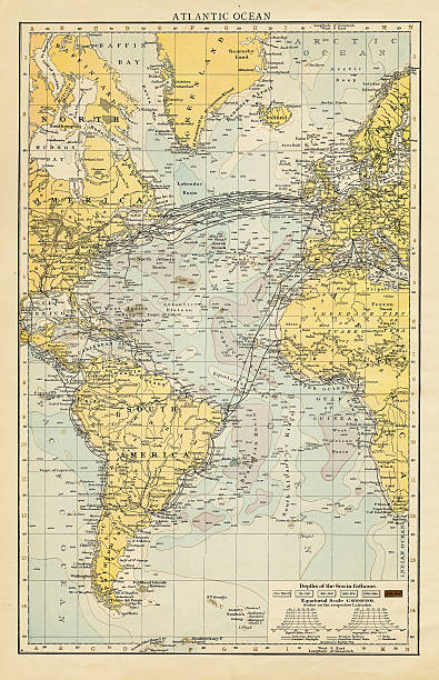 대서양 맵 1880 - sea passage stock illustrations