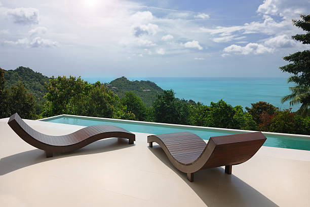 Luxury Private Pool Villa (XXXL) Luxury Outdoor Pool Villa. Great View !!! koh tao thailand stock pictures, royalty-free photos & images