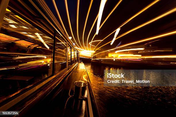Evening Canal Cruise Amsterdam Long Exposure Light Trails Stock Photo - Download Image Now