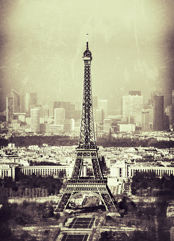 Paris skyline and Tour Eiffel from helicopter