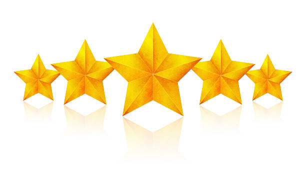 golden cinque stelle (clipping path! - first class star shape rank gold foto e immagini stock