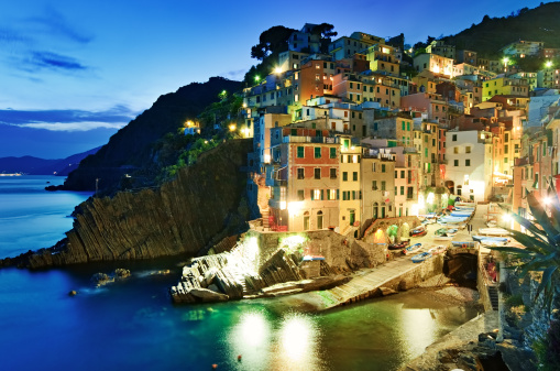 Night shot of small village Riomaggiore, Cinque Terre, Italy