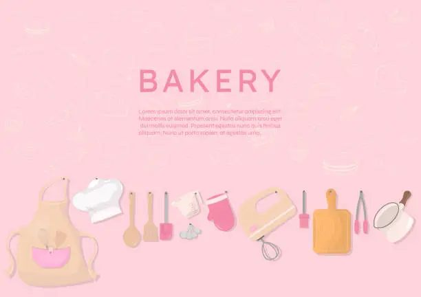 Vector illustration of Kitchen utensils and bakery outline icons background