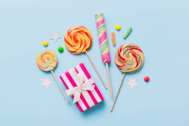istock Collection of birthday party objects with gift box. Valentines day gift box. Top view flat lay with copy space 1553583495
