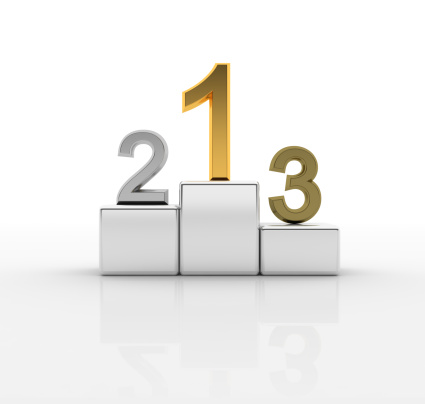 metallic winner podium with gold silver bronze award numbers 3d background