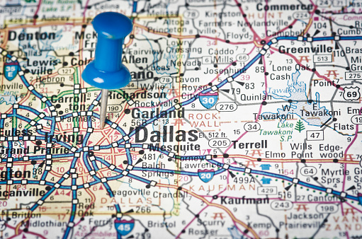 Dallas Map Compas Dallas On A Map Stock Photo - Download Image Now - Color Image, Dallas ...