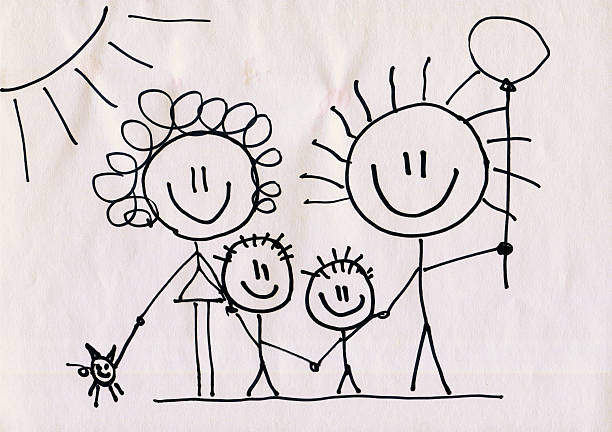 família feliz - child art childs drawing painted image imagens e fotografias de stock