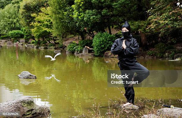 Peacefull Ninja Meditating On A Stone In A Lake Japan Stock Photo - Download Image Now