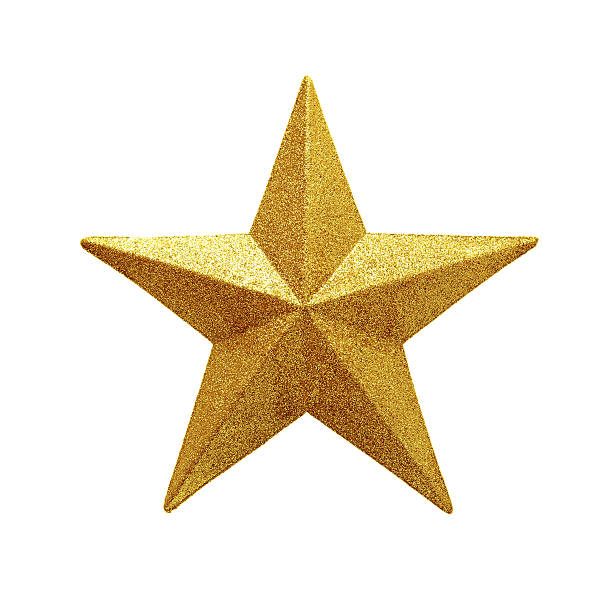 golden star isolated on white background - piek kerstversiering stockfoto's en -beelden