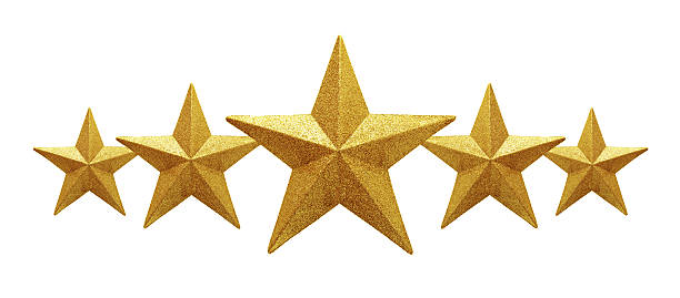 cinco estrelas de ouro isolado em fundo branco - first class star shape rank gold imagens e fotografias de stock