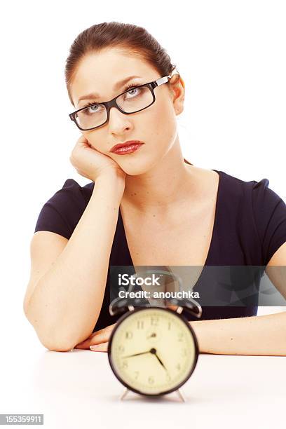Bored Young Woman With Alarm Clock Stock Photo - Download Image Now - 20-24 Years, 25-29 Years, Adult